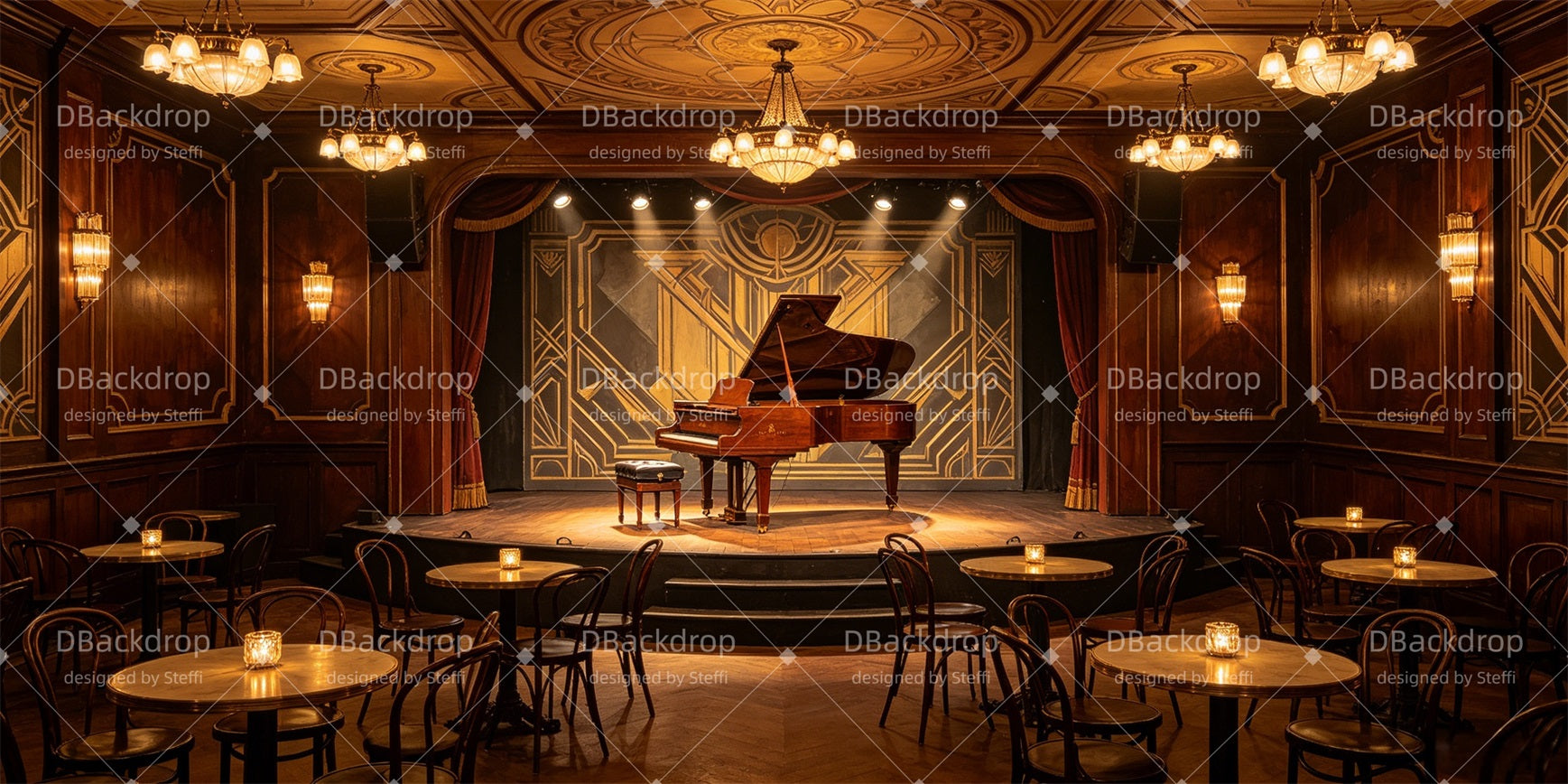 Backdrop For Theater Art Deco Piano Stage Musical Backdrop CSH66-T22