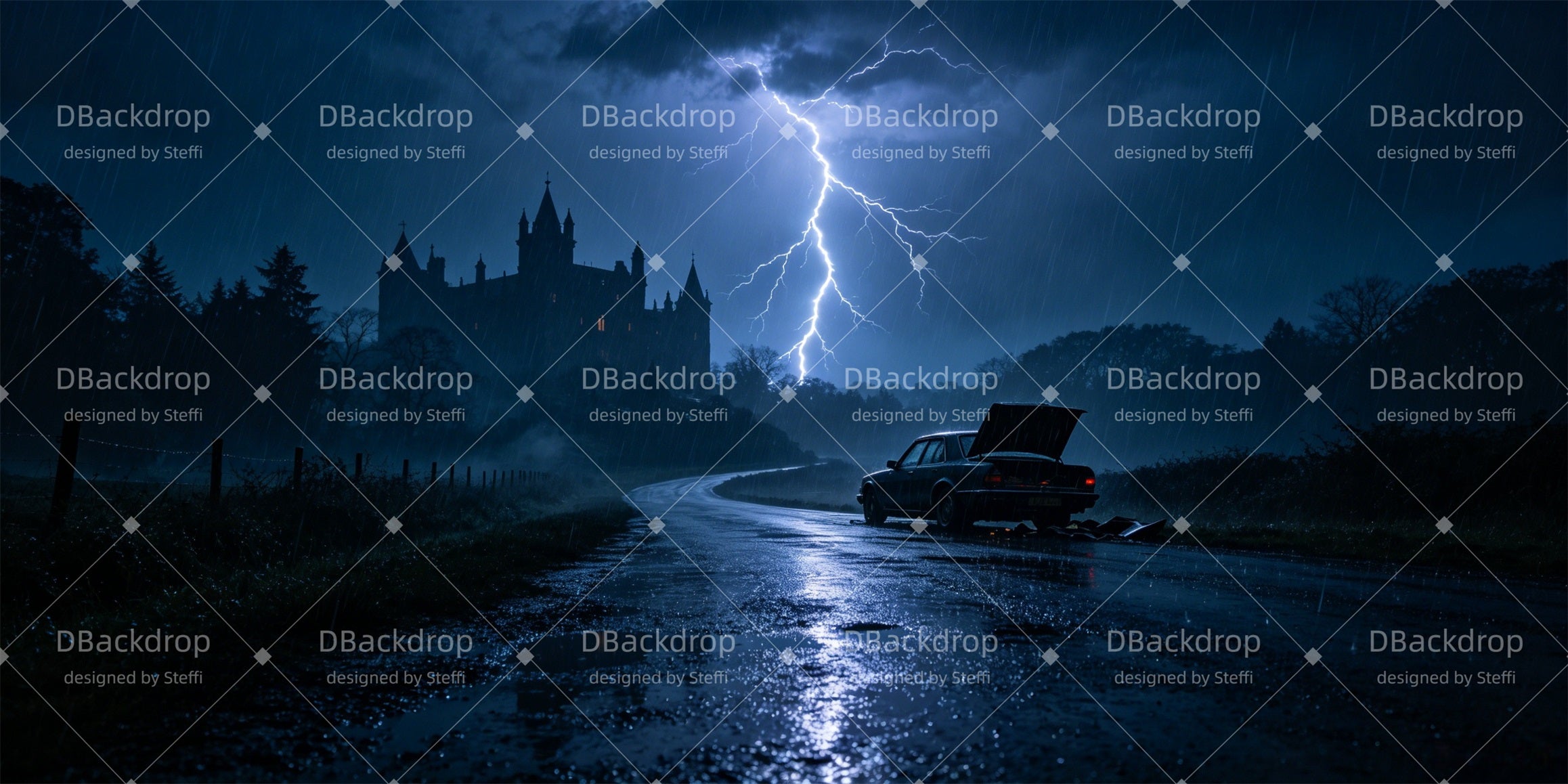 Stage Backdrop Stormy Castle Road Backdrop For Theater CSH66-T31