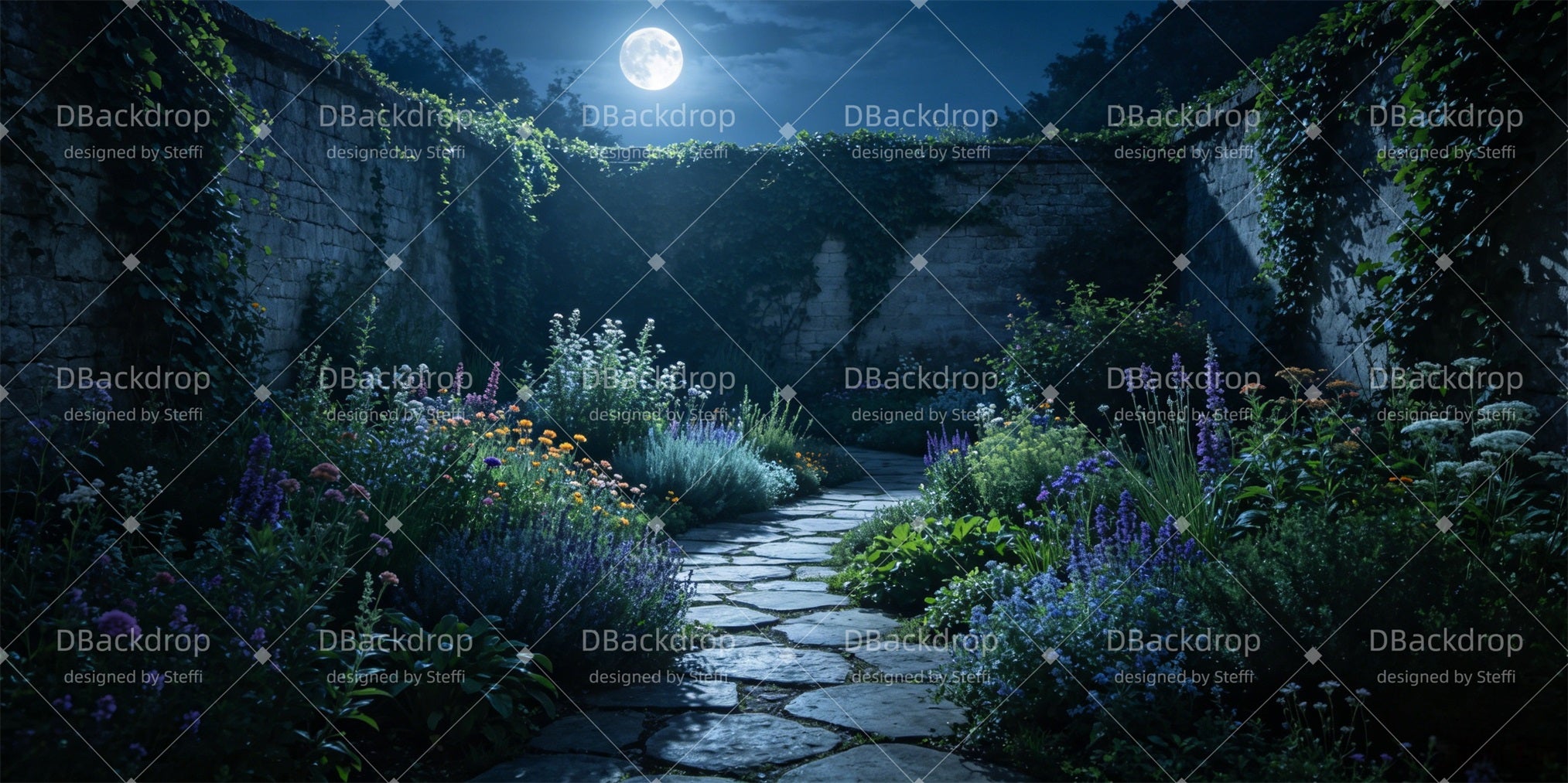 Scenery Backdrops For Theater Moonlit Secret Garden Scenic Backdrops CSH66-T41