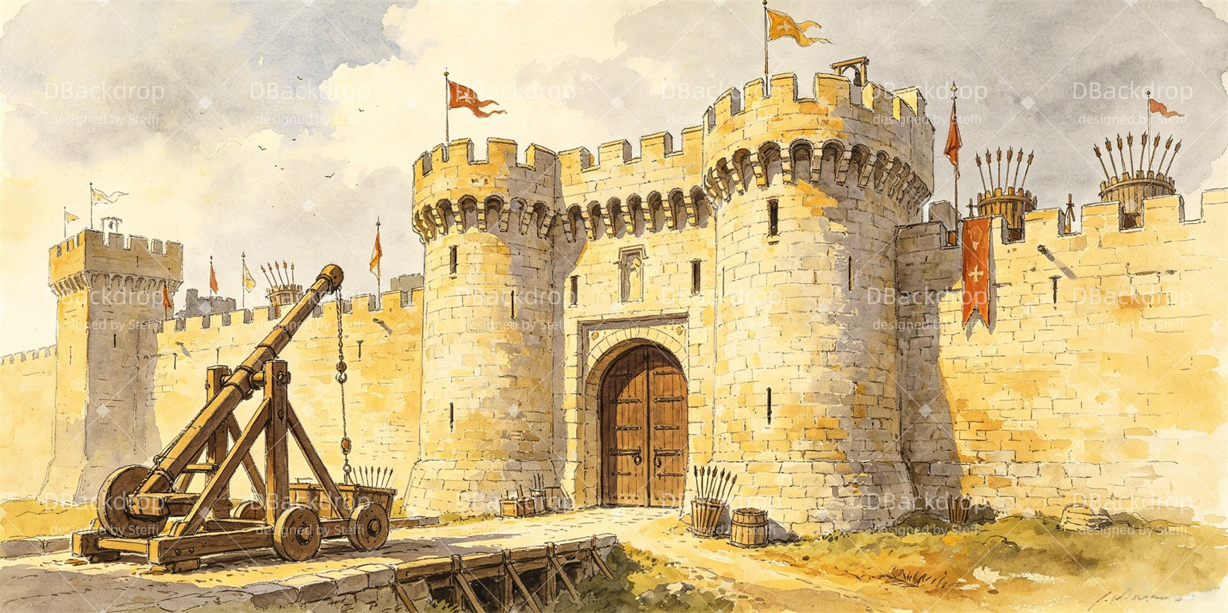 Theater Stage Backdrops Medieval Castle Siege Performance Backdrop CSH66-T76