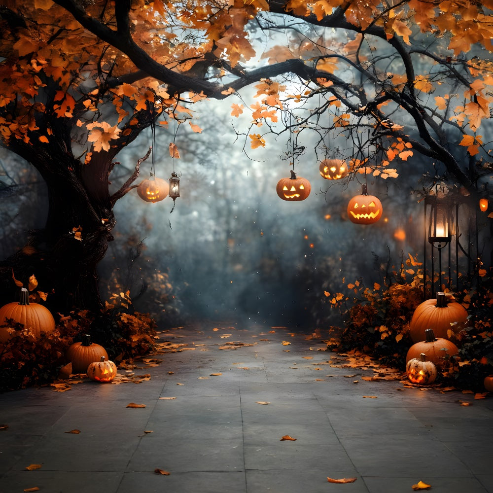 Halloween Backdrop Autumn Pumpkin Forest Path Halloween Garage Door Cover CSH67-1