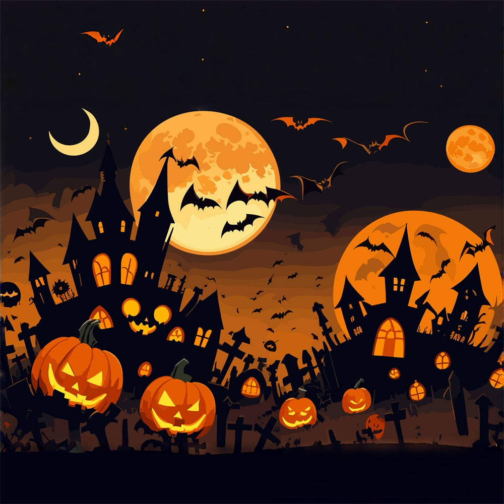 Halloween Backdrop Moonlit Pumpkin Haunted Village Halloween Garage Door Decorations CSH67-12