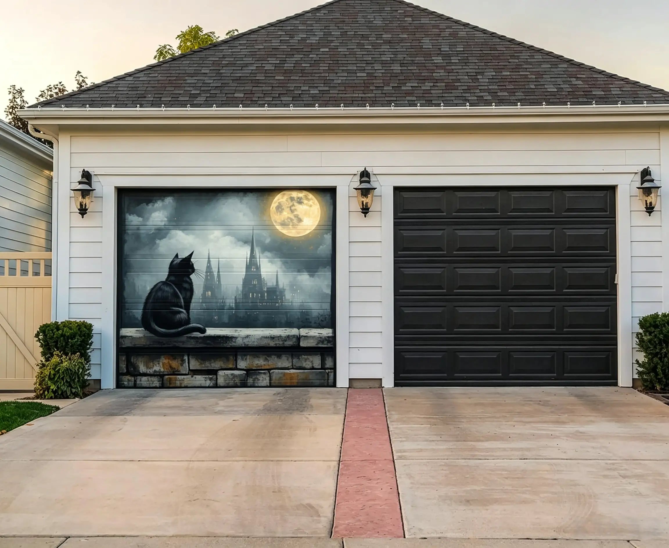 Halloween Moonlit Black Cat Castle Halloween Garage Door Banner CSH67-15