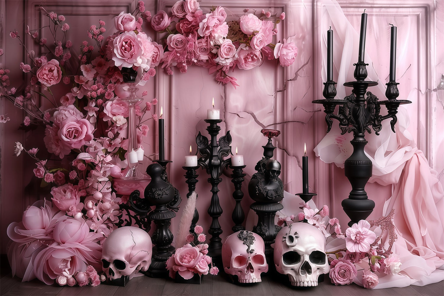 Scary Halloween Pink Rose Skull Candelabra Garage Door Cover CSH67-31-2 car