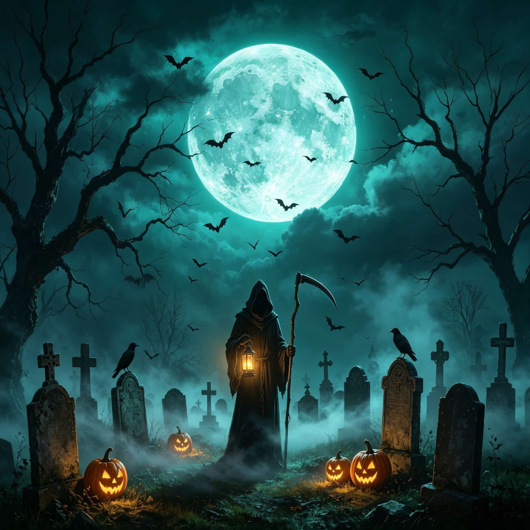 Scary Halloween Garage Door Banner Moonlit Reaper Pumpkin Graveyard Halloween Garage Door Banner CSH67-52-1 car