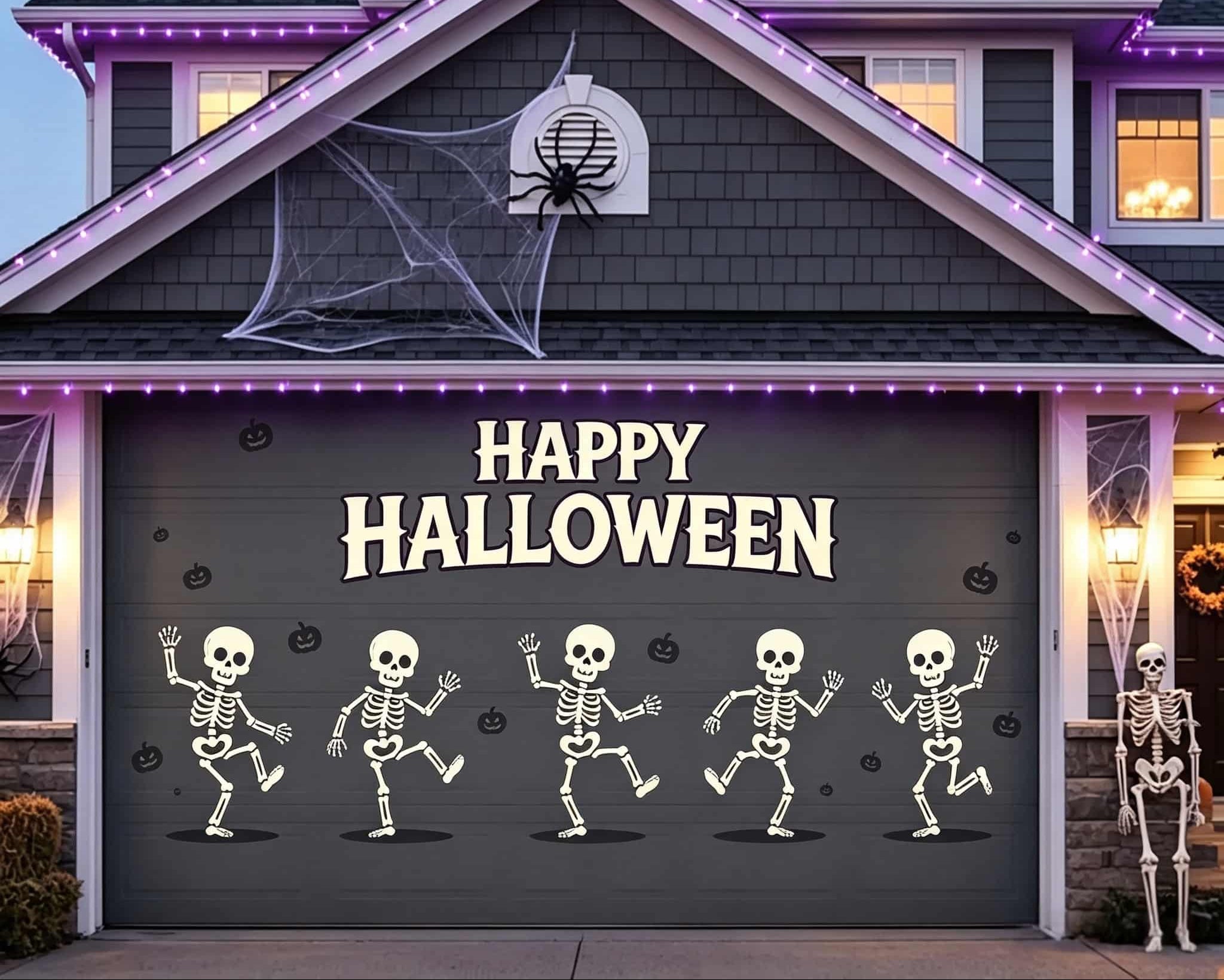 Skull Halloween Garage Door Decor Dancing Skeleton Party Greeting Funny Halloween Garage Door Cover CSH67-57-2 car