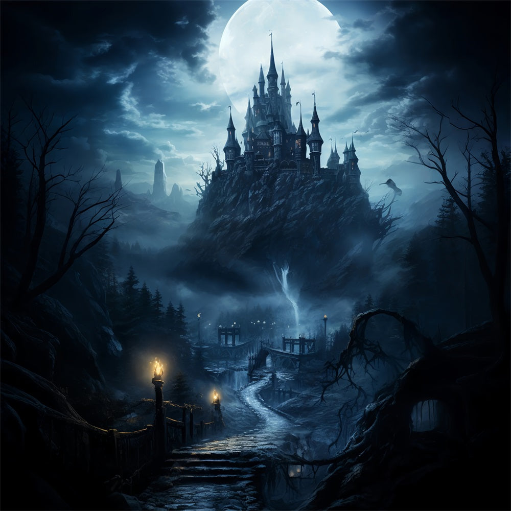 Backdrop Ideas For Halloween Moonlit Storm Castle Path Halloween Garage Door Decorations CSH67-7