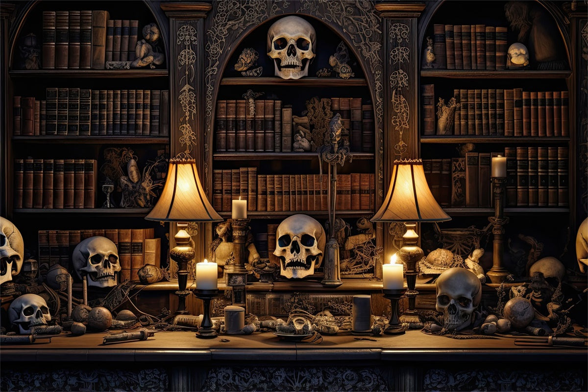 Halloween Backdrops Candlelit Skull Curiosity Library Outdoor Halloween Garage Door Banner CSH67-9-2 car
