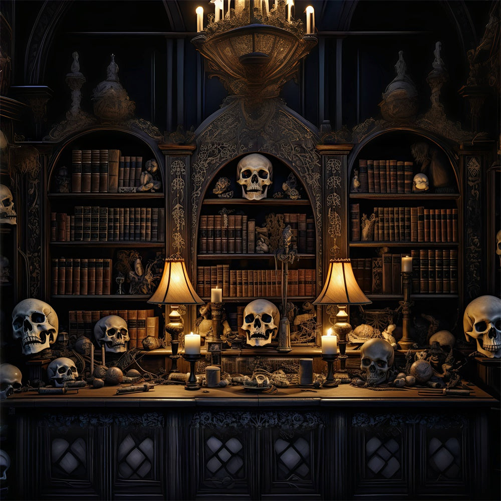 Halloween Backdrops Candlelit Skull Curiosity Library Outdoor Halloween Garage Door Banner CSH67-9-1 car