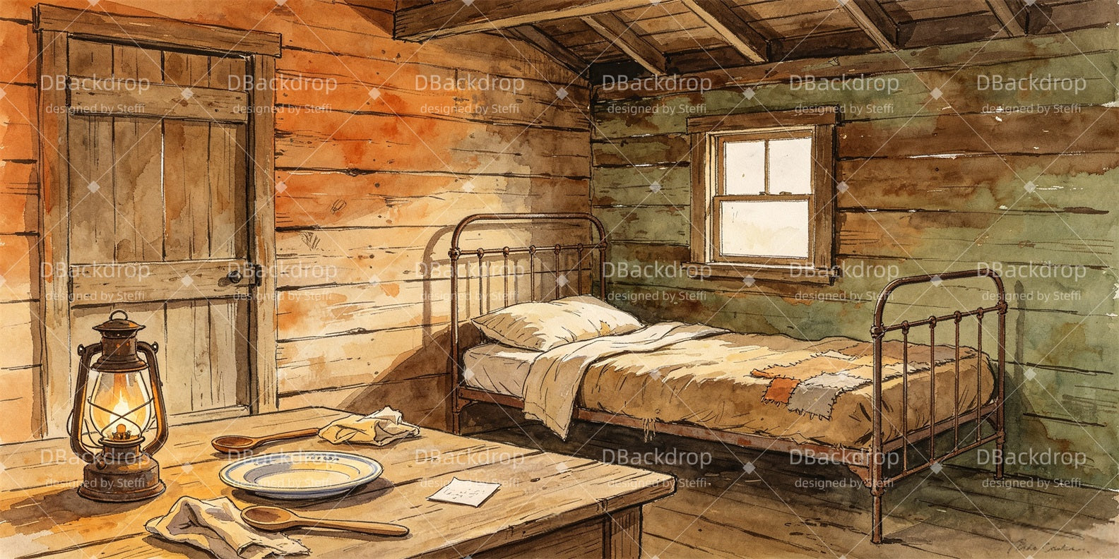 Theater Stage Backdrops Rustic Cabin Bedroom Movie Theater Backdrop CSH67-T32