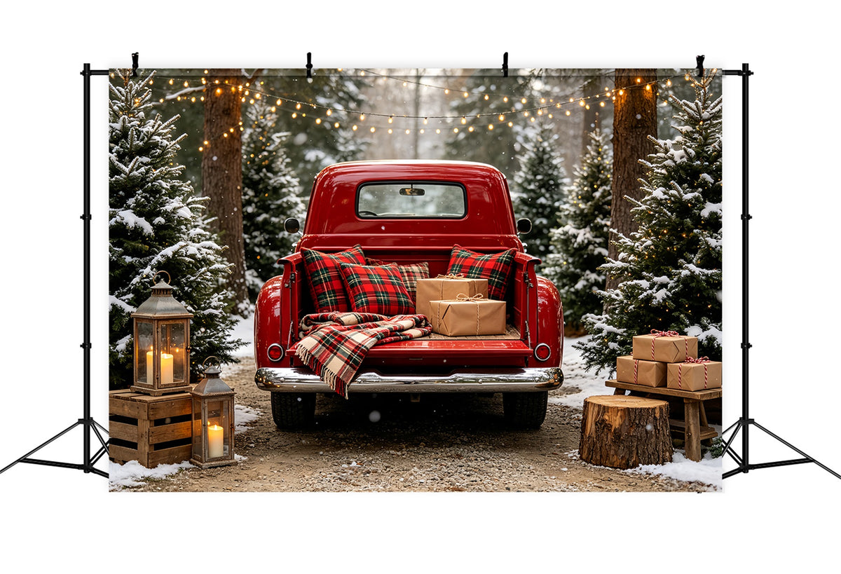 Christmas Truck Backdrop Red Plaid Truck Forest Large Christmas Backdrop CSH68-64