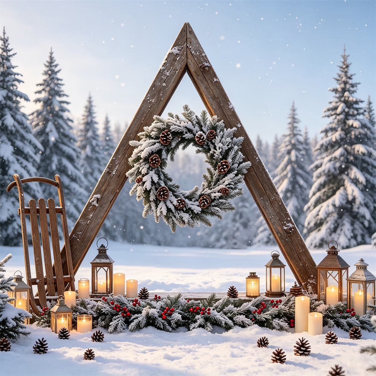 Christmas Forest Backdrop Snowy Woodland Archway Christmas Photography Backdrops CSH68-96