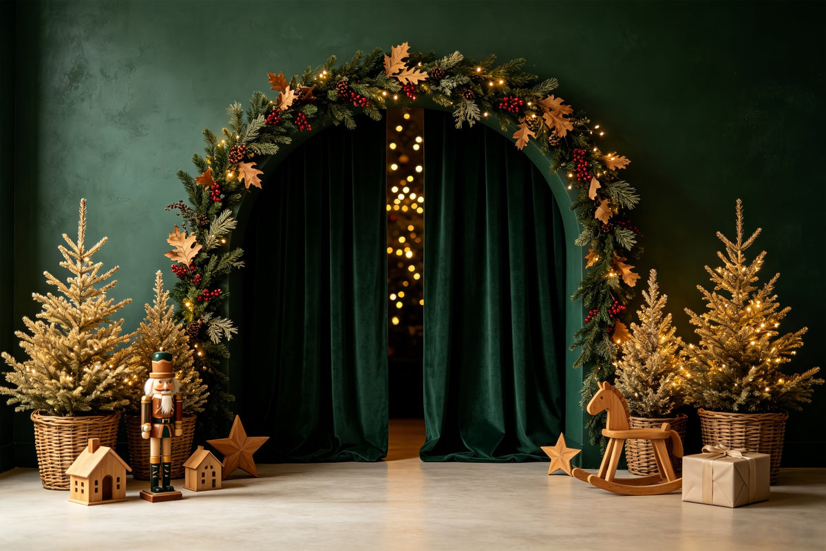 Green Christmas Backdrop Emerald Arch Nutcracker Decor Photography Christmas Backdrop CSH69-3