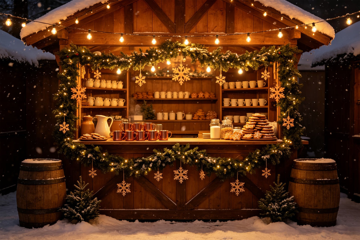 Winter Christmas Backdrop Snowflake Cookie Market Stall Photography Backdrop Christmas CSH69-45
