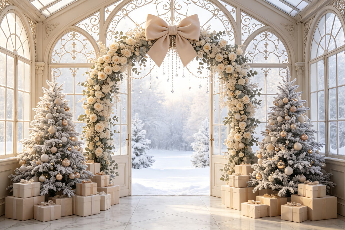 Snowy Christmas Backdrop Ivory Floral Archway Studio Christmas Backdrops CSH69-52
