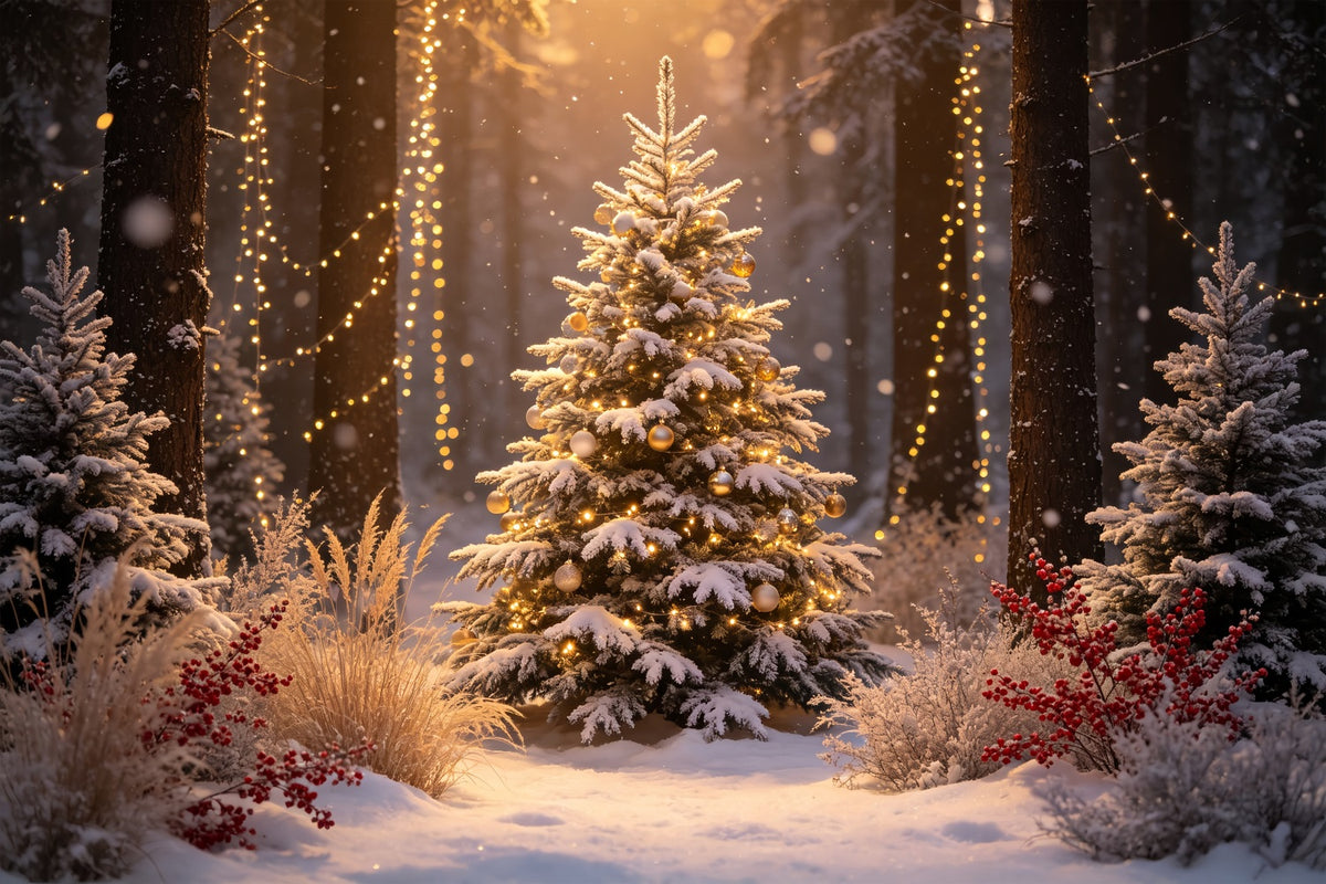 Christmas Tree Backdrop Glowing Forest Tree Lights Christmas Studio Backdrop CSH69-7
