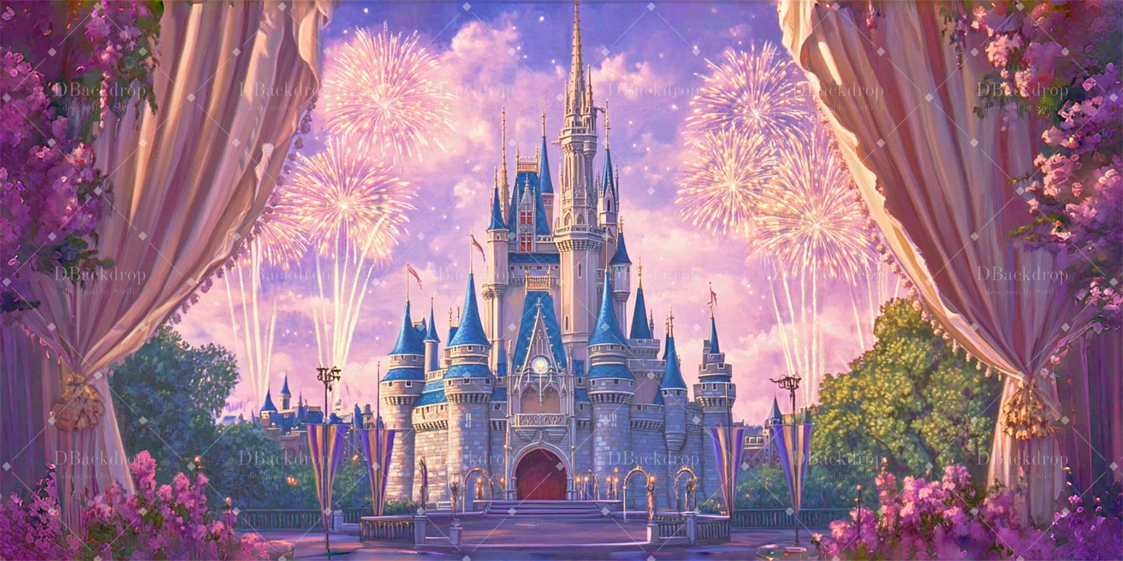 Theatre Stage Backdrop Castle Firework Dance Recital Backdrop CSH59-T42