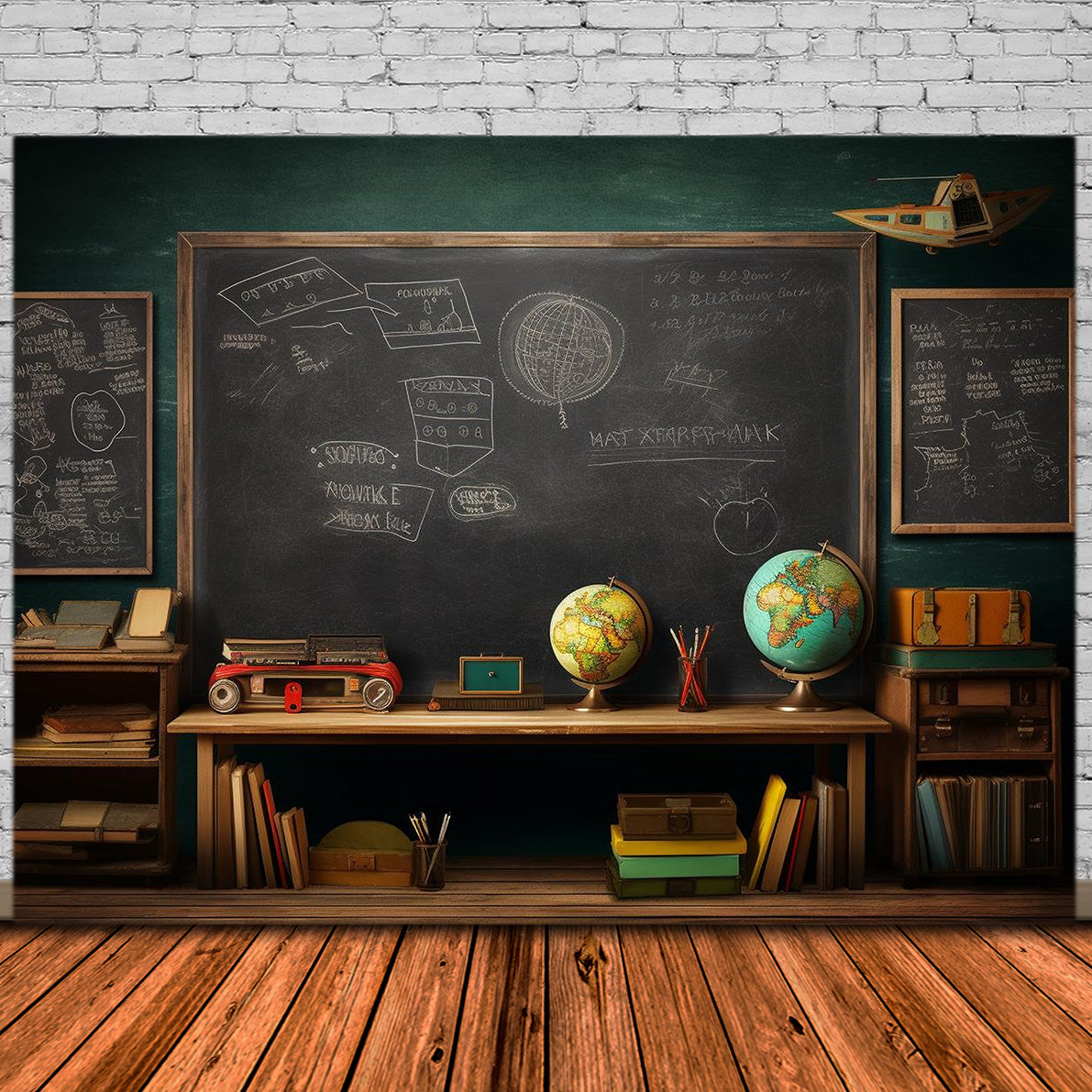Back to School Blackboard Globe Desk Backdrop DBD7-58