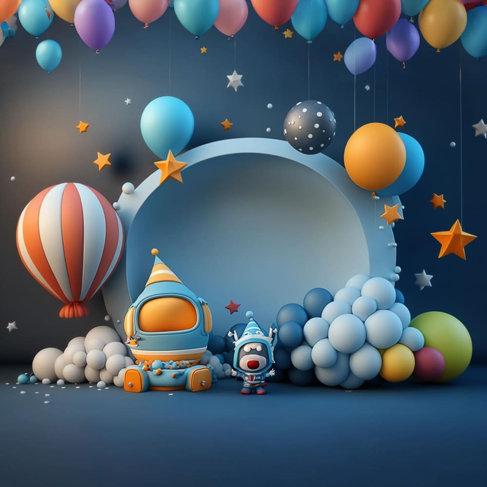Space Ship Balloons Back to School Backdrop DBD7-79