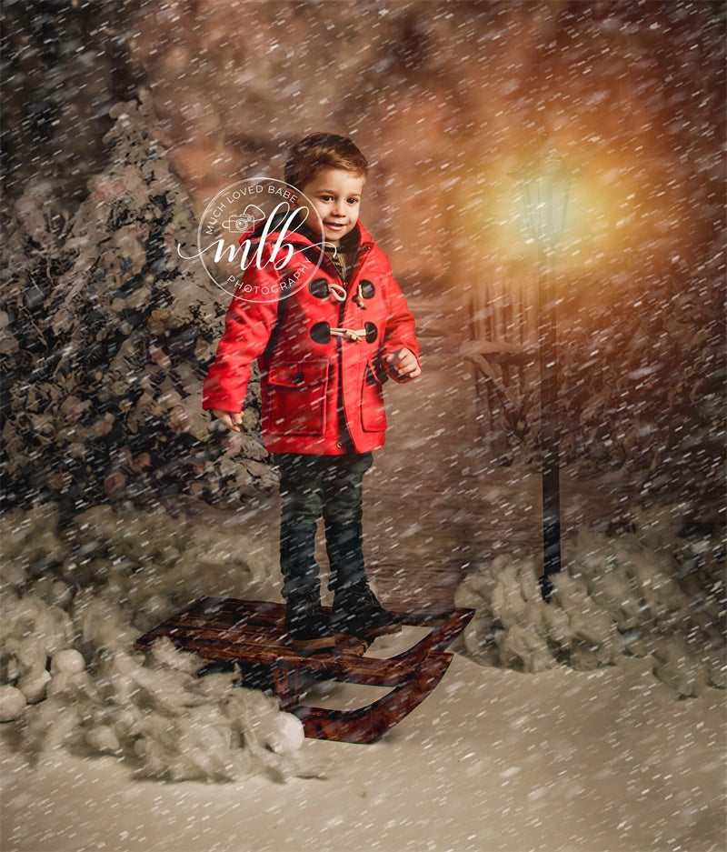 Winter Snow Christmas Tree Bokeh Photo Studio Backdrop G-1194