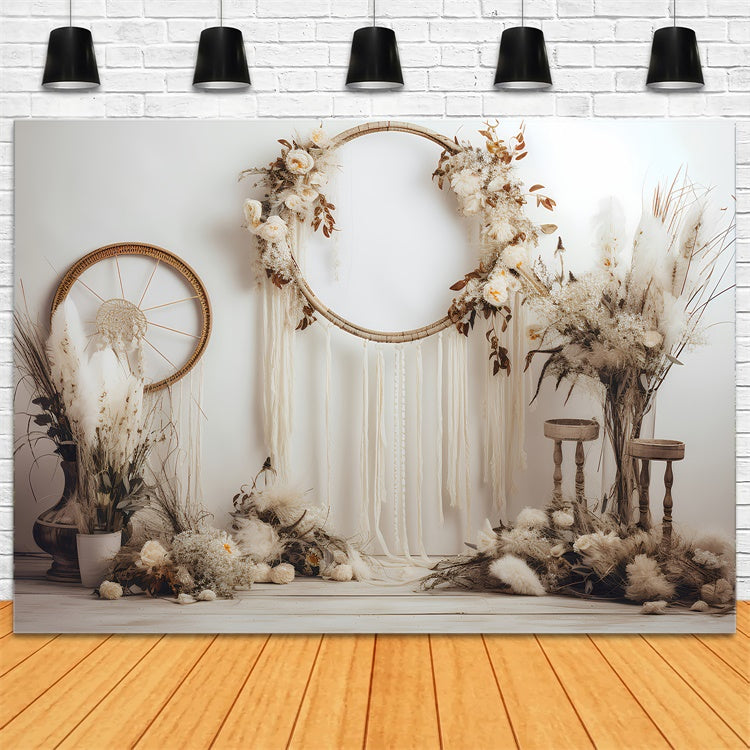 Bohemian Backdrop Soft Ivory Dreamcatcher Pampas Backdrop GQ2-13
