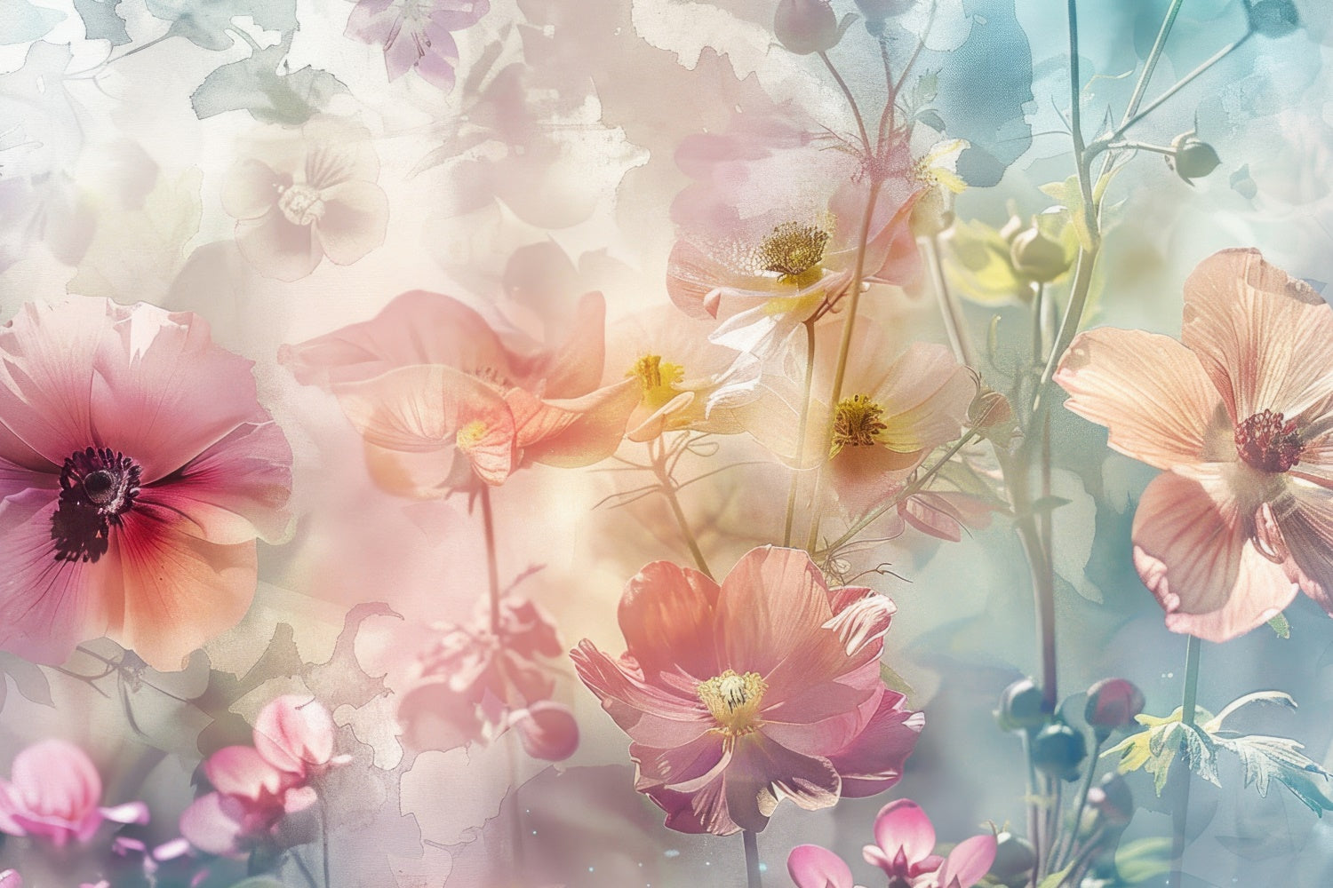Mothers Day Backdrops Pastel Watercolor Floral Dream Backdrop GQ2-173