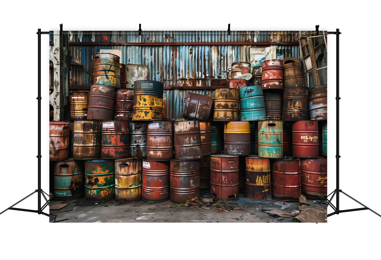 Fathers Day Photo Backdrop Ideas Industrial Oil Barrel Backdrop GQ2-217