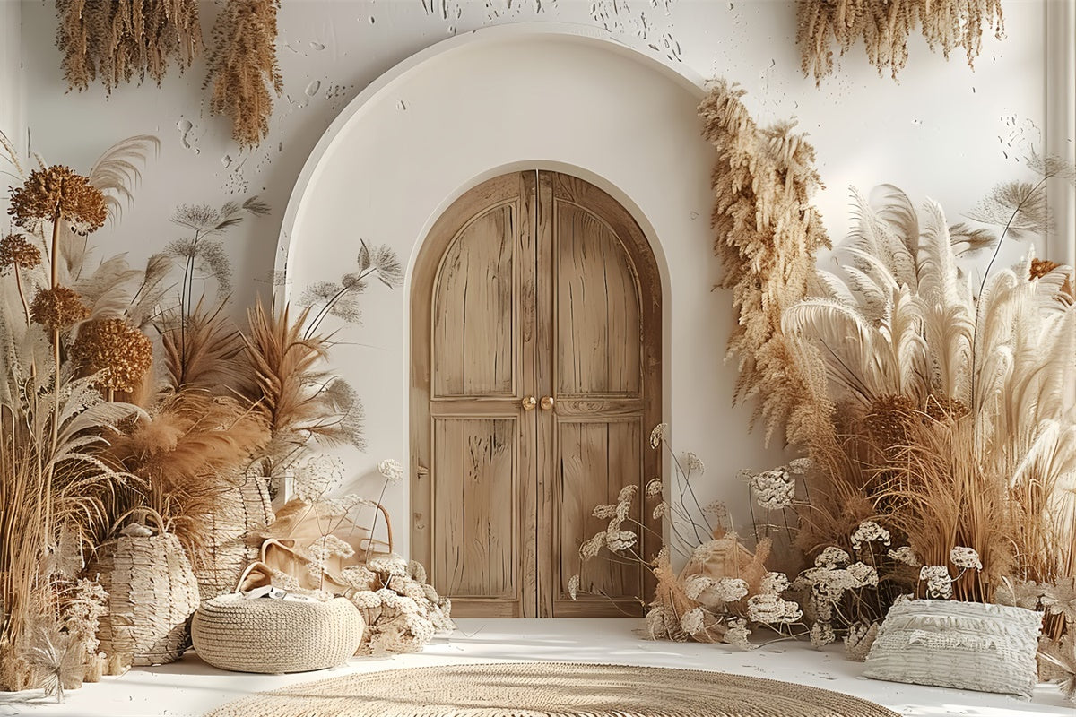 Boho Backdrop Ideas Warm Pampas Wooden Door Backdrop GQ2-24