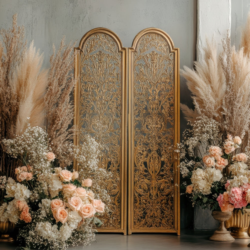 Bohemian Backdrop Gold Screen Floral Photography Backdrop GQ2-65