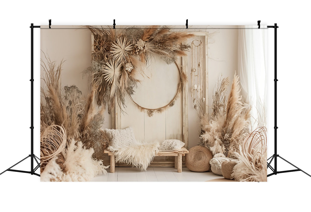 Boho Photography Backdrop Chic Pampas Dreamy Hoop Backdrop GQ2-7