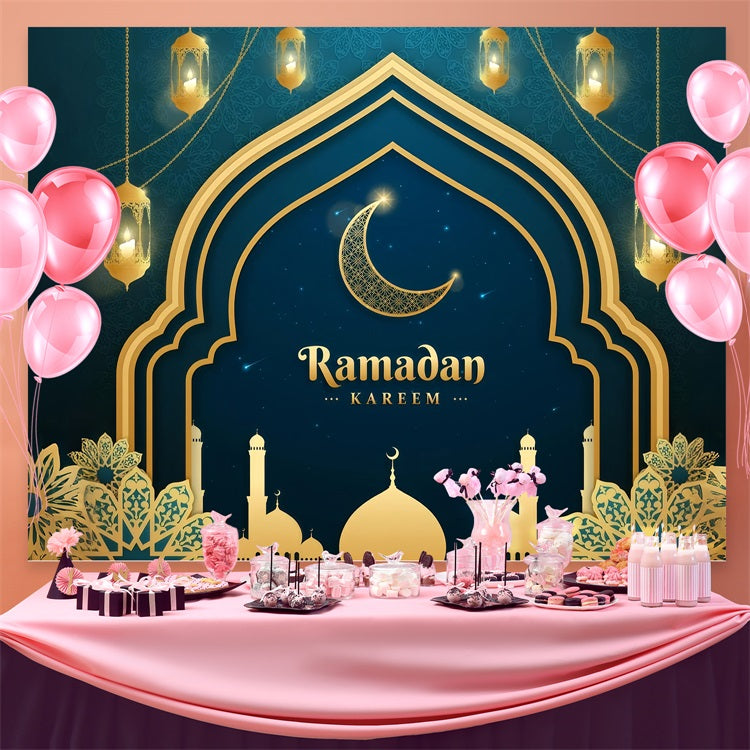 Ramadan Backdrops Gold Crescent Mosque Arch Backdrop GQ3-1