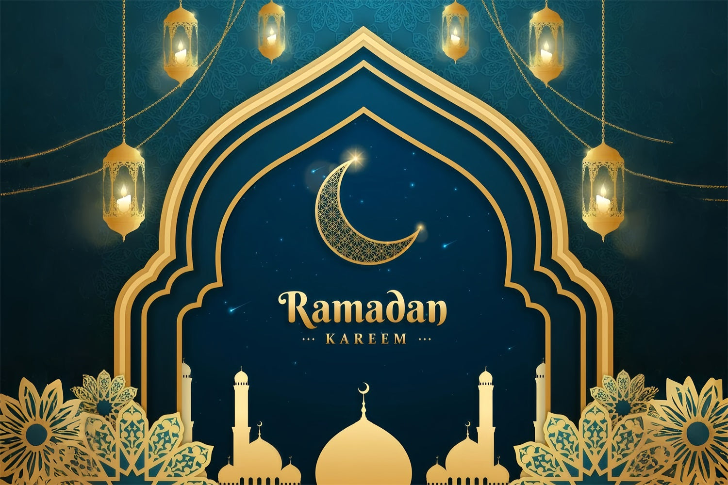 Ramadan Backdrops Gold Crescent Mosque Arch Backdrop GQ3-1