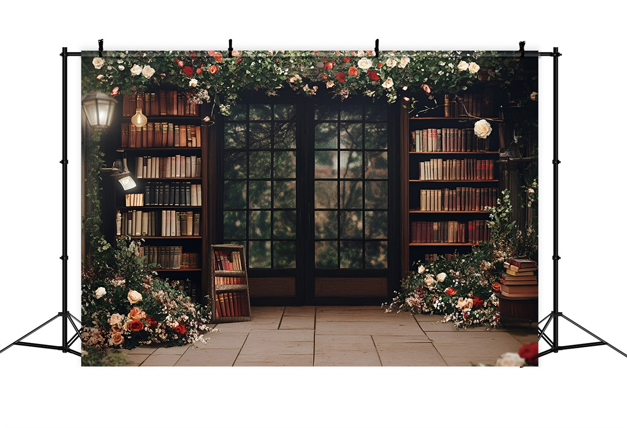 Back To School Photo Backdrop Floral Library Backdrop GQ3-104