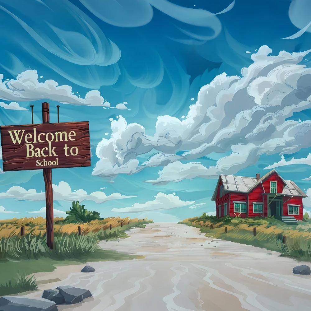 Welcome Back To School Backdrop Sky Clouds Rural Backdrop GQ3-109