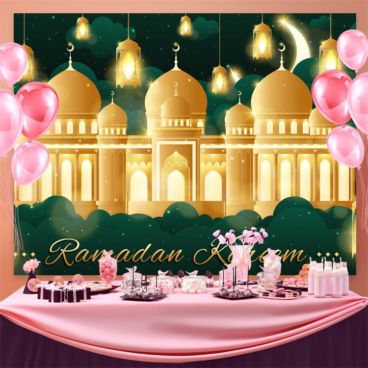 Ramadan Backdrops Golden Palace Mosque Lights Backdrop GQ3-11