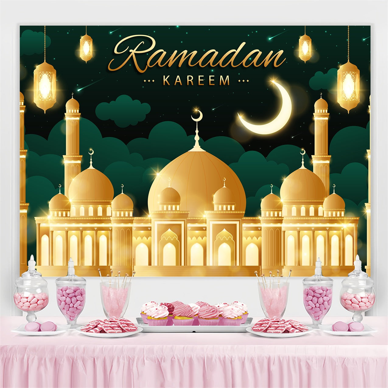 Ramadan Backdrops Majestic Starry Sky Golden Mosque Backdrop GQ3-12