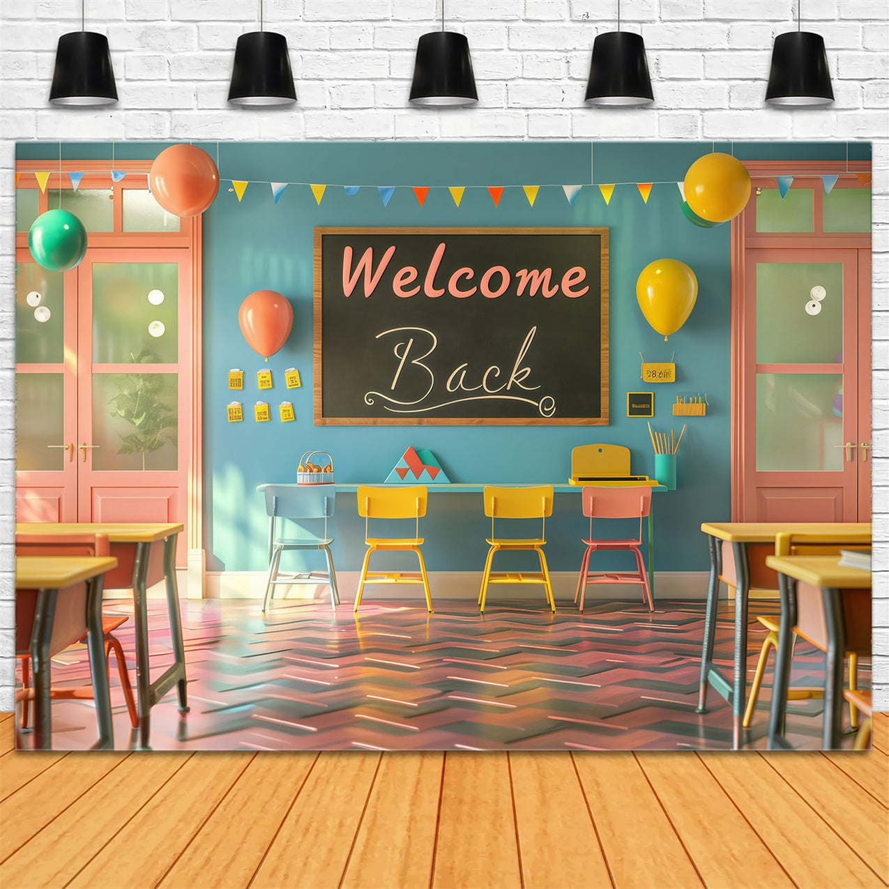 Welcome Back To School Backdrop Cheerful Classroom Welcome Backdrop GQ3-131