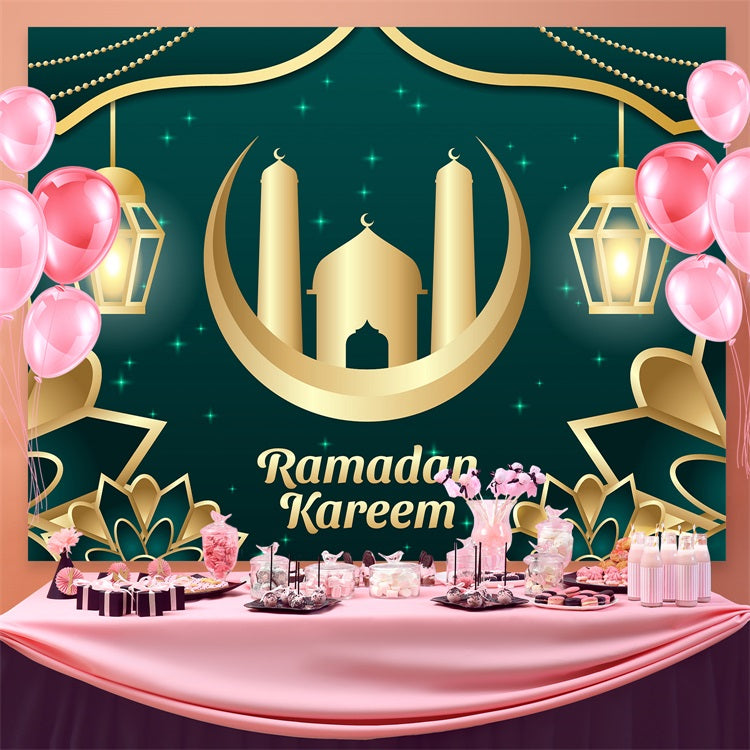 Ramadan Mubarak Backdrop Glowing Golden Palace Backdrop GQ3-14
