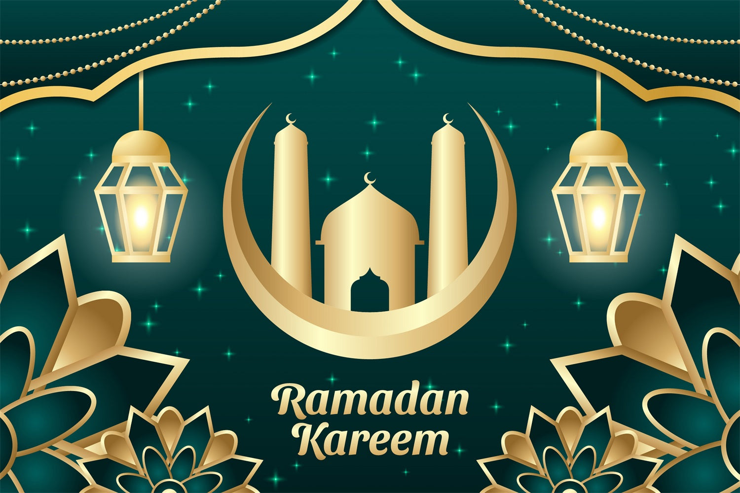 Ramadan Mubarak Backdrop Glowing Golden Palace Backdrop GQ3-14