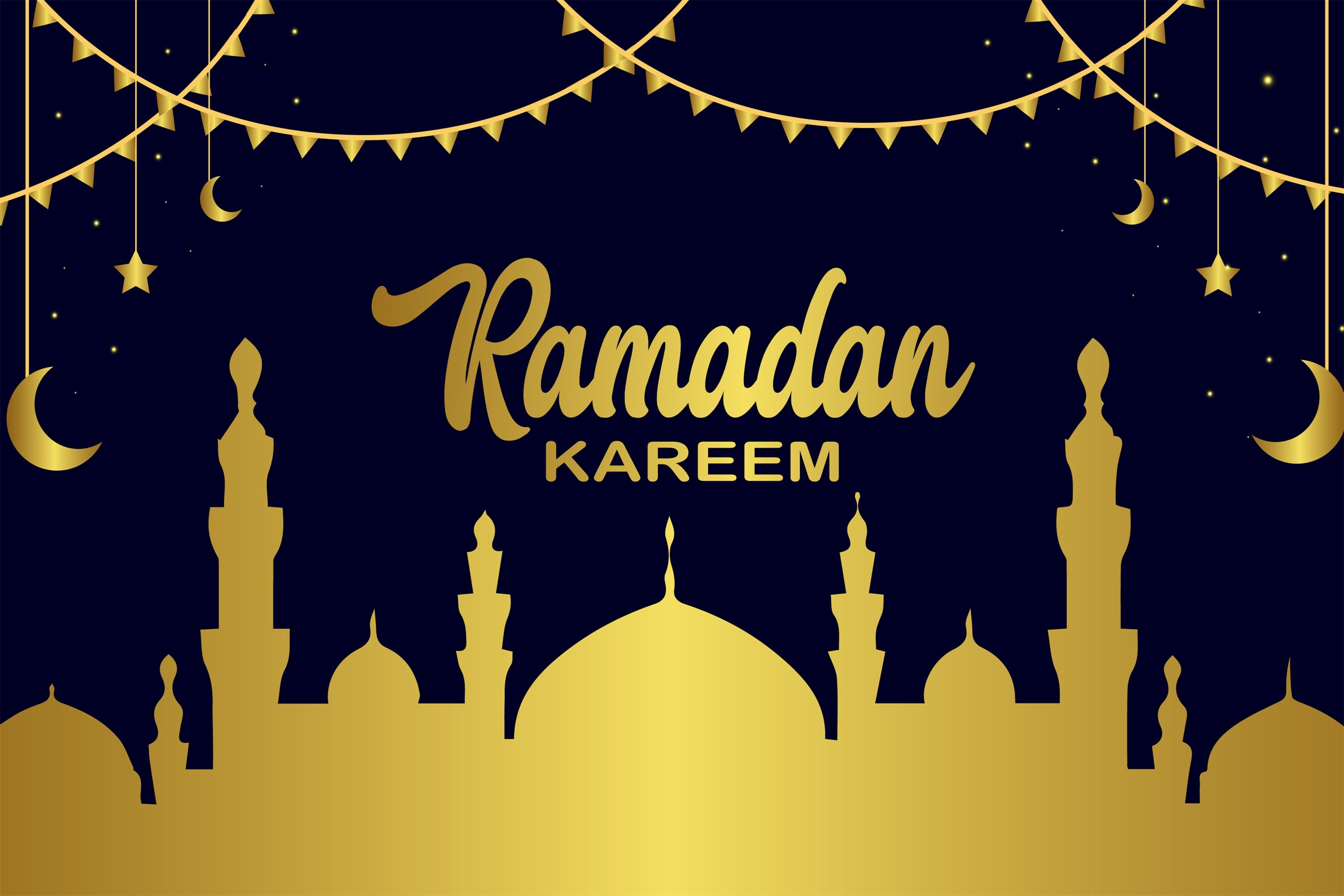 Ramadan Backdrops Glowing Moonlit Golden Mosque Backdrop GQ3-15