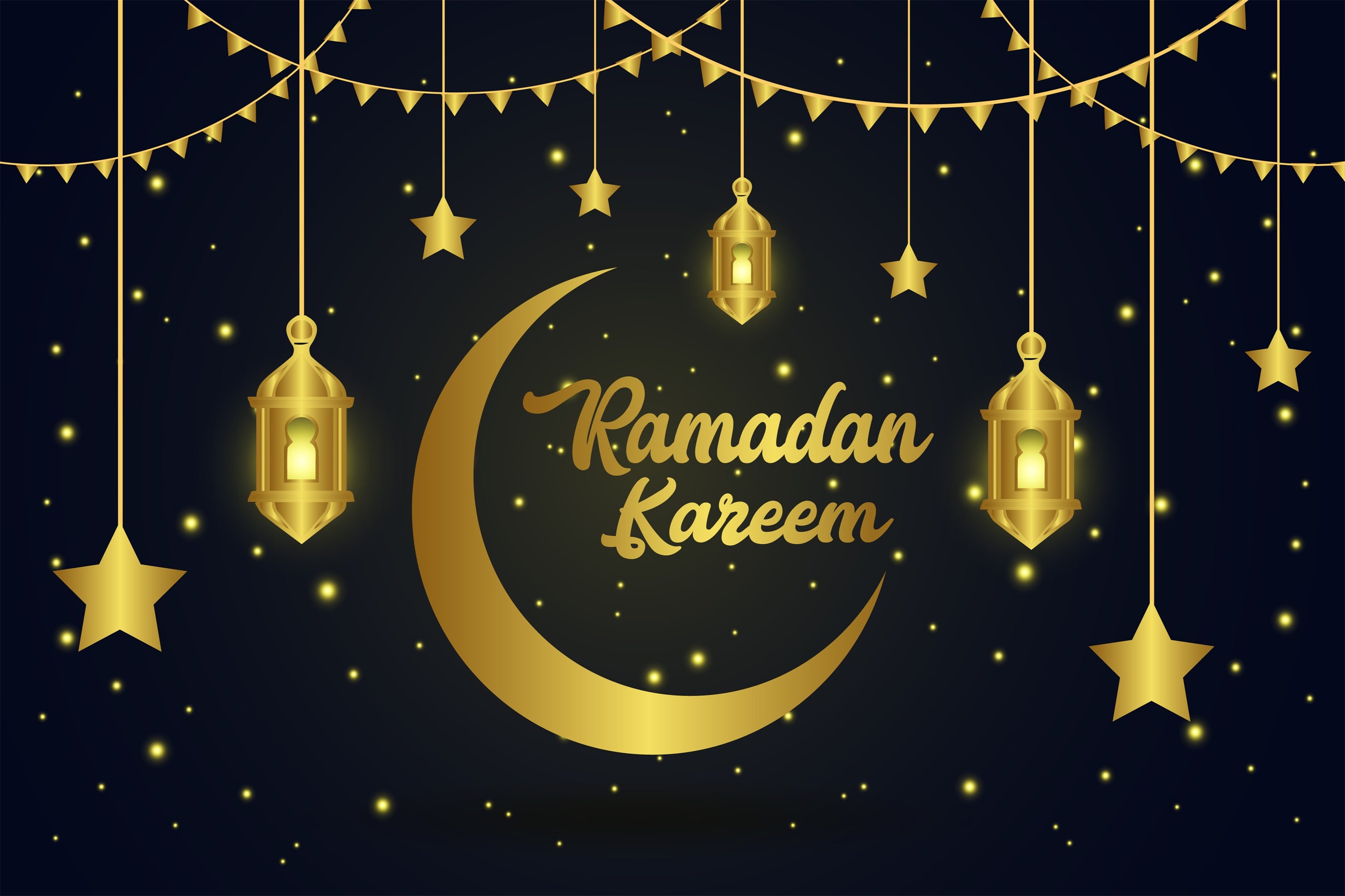 Ramadan Mubarak Backdrop Golden Stars Lanterns Backdrop GQ3-16