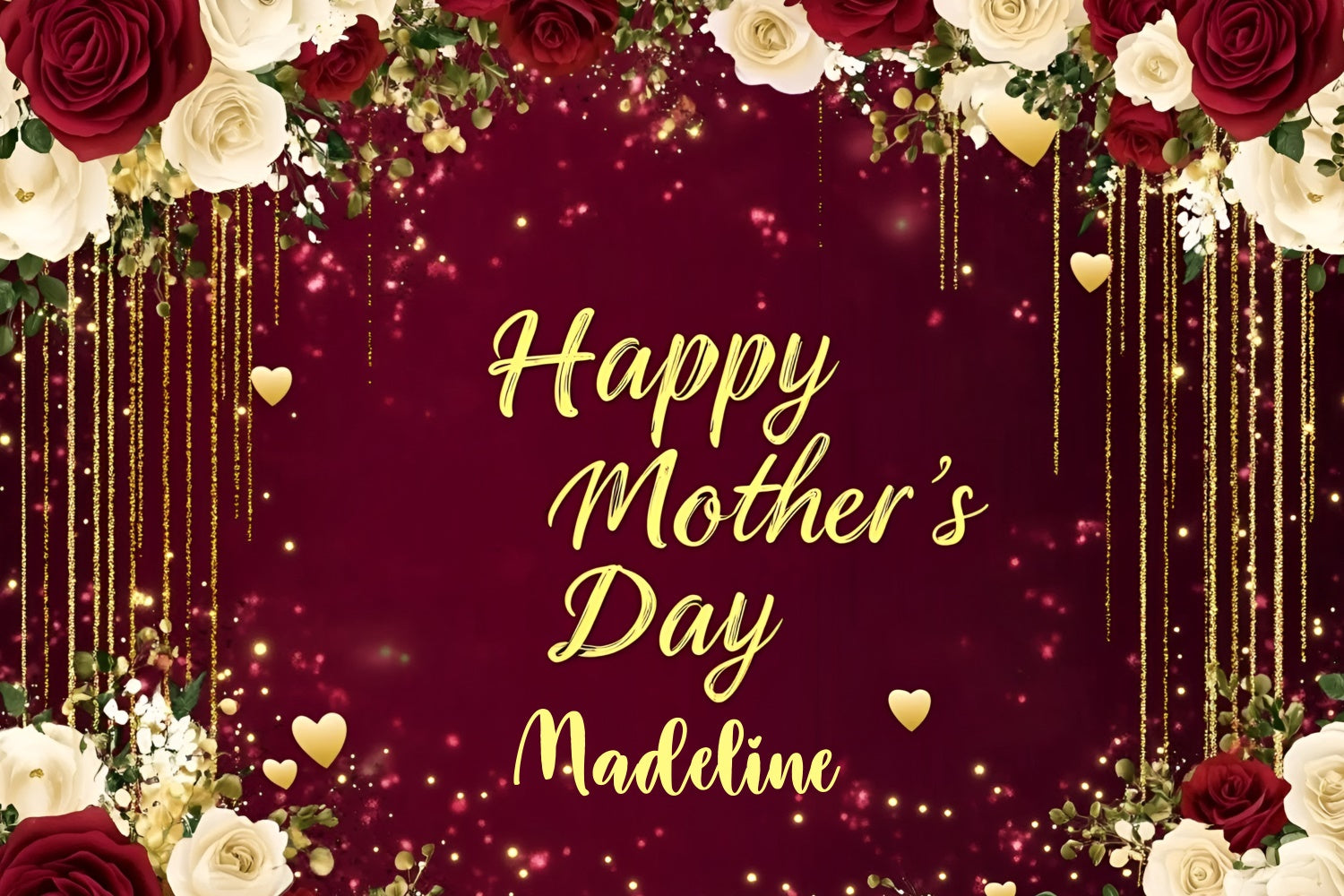 Backdrop For Mothers Day Rose Golden Sparkles Customized Backdrop GQ3-162