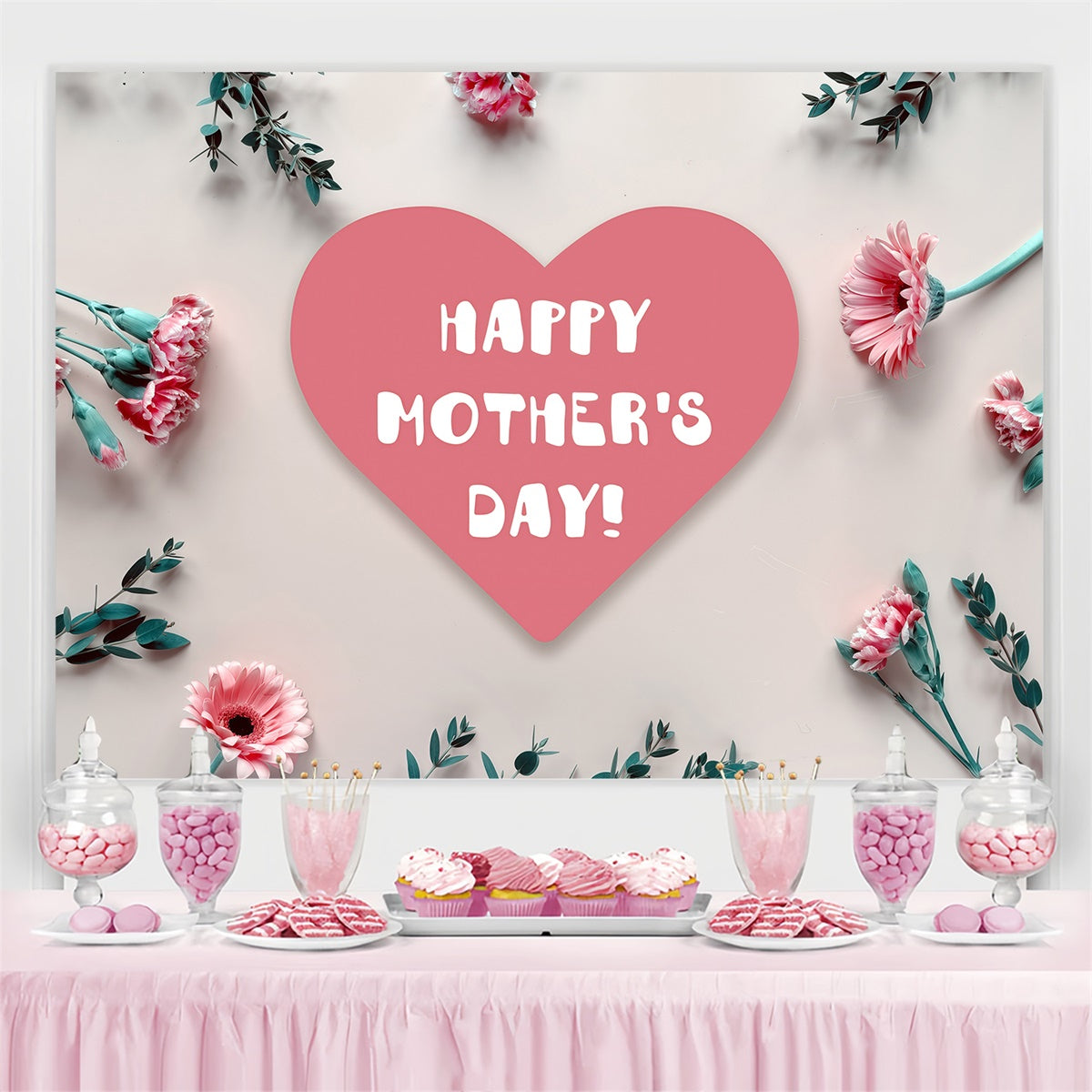 Mothers Day Photo Backdrop Minimalist Pink Floral Custom Backdrop GQ3-166