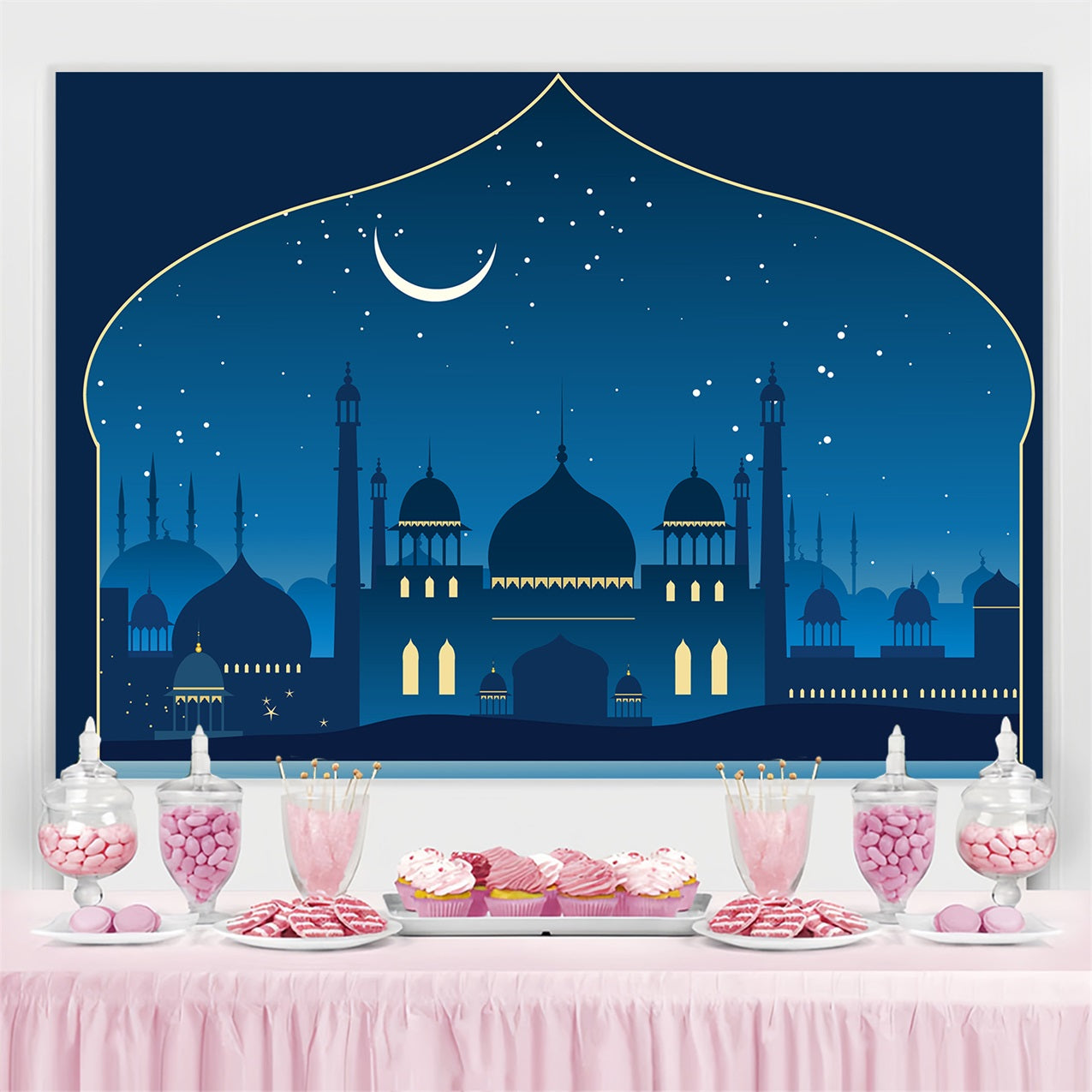Ramadan Backdrops Starry Night Blue Mosque Backdrop GQ3-17
