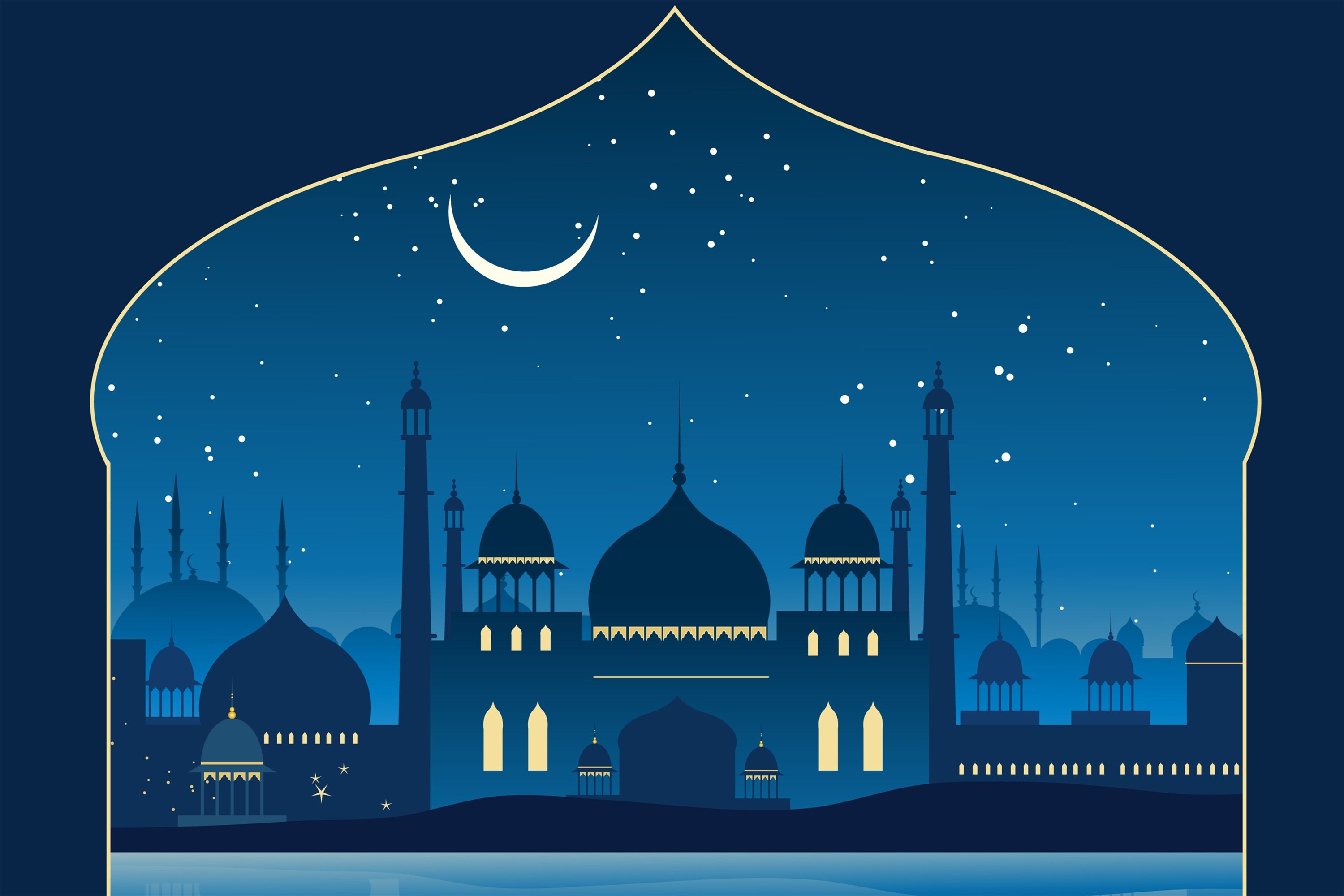 Ramadan Backdrops Starry Night Blue Mosque Backdrop GQ3-17