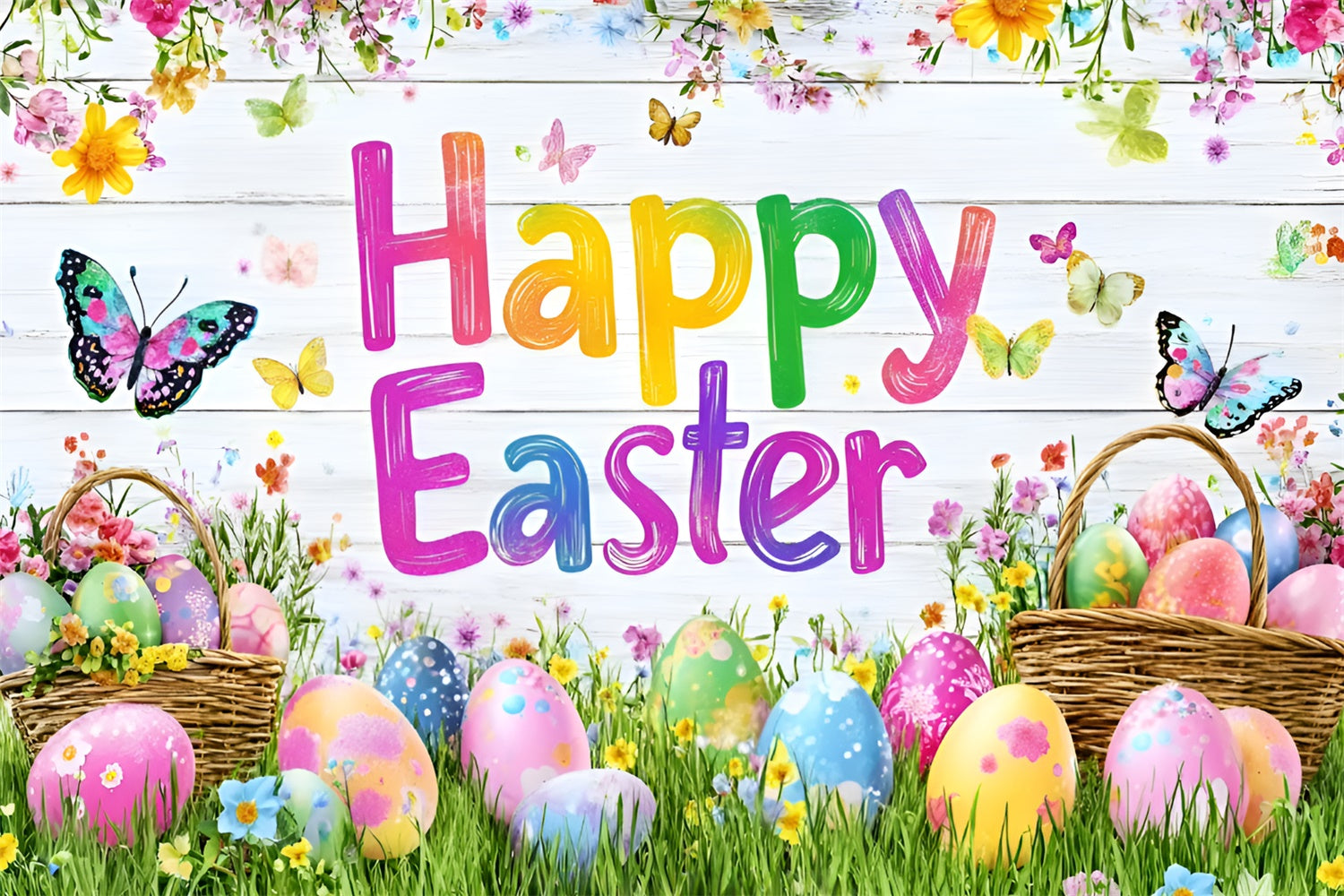 Easter Photo Backdrop Butterfly Blossom Meadow Custom Backdrop GQ3-207