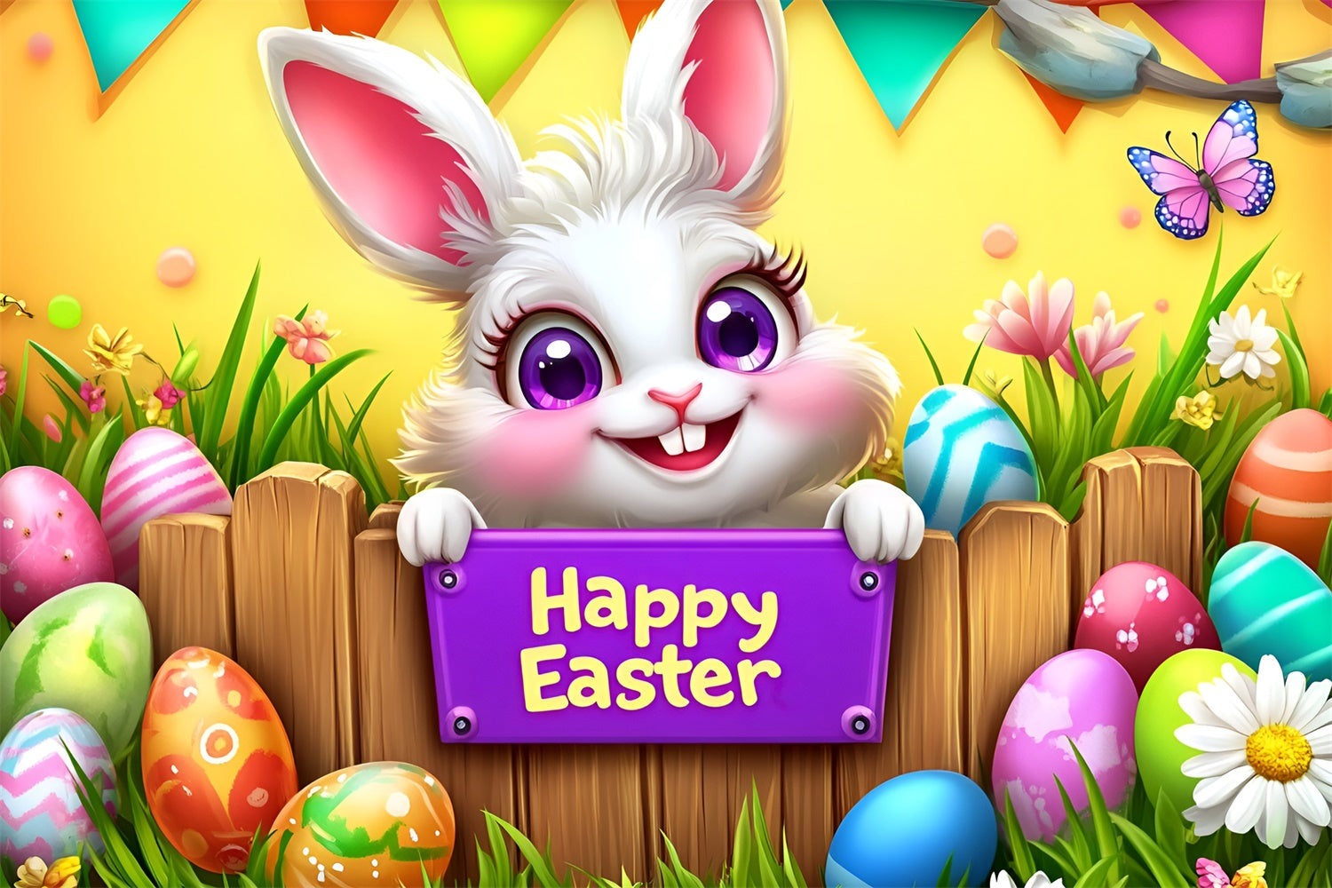 Easter Picture Backdrops Vibrant Bunny Egg Garden Custom Backdrop GQ3-216