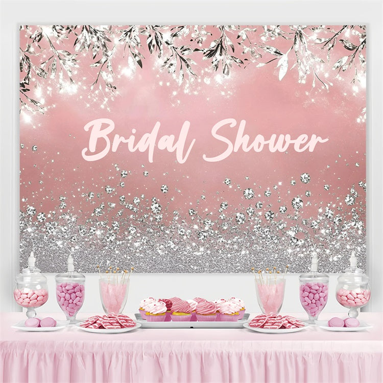 Bridal Shower Backdrop Ideas Silver Glitter Leaves Pink Custom Backdrop GQ3-221