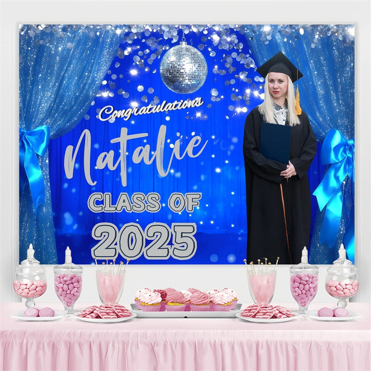 Custom Graduation Backdrop Glitter Drapes Blue Graduation Party Backdrop GQ3-239