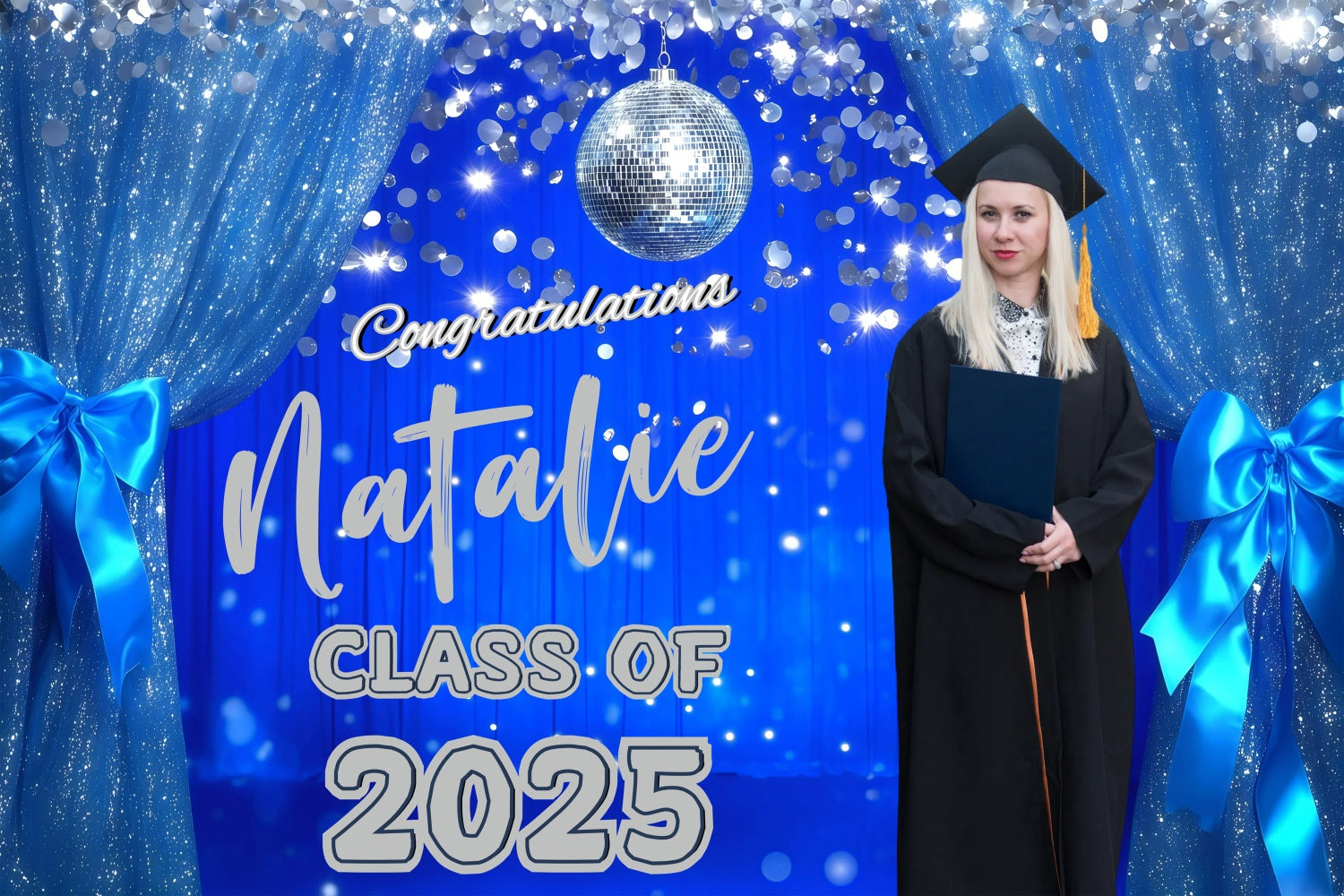 Custom Graduation Backdrop Glitter Drapes Blue Graduation Party Backdrop GQ3-239